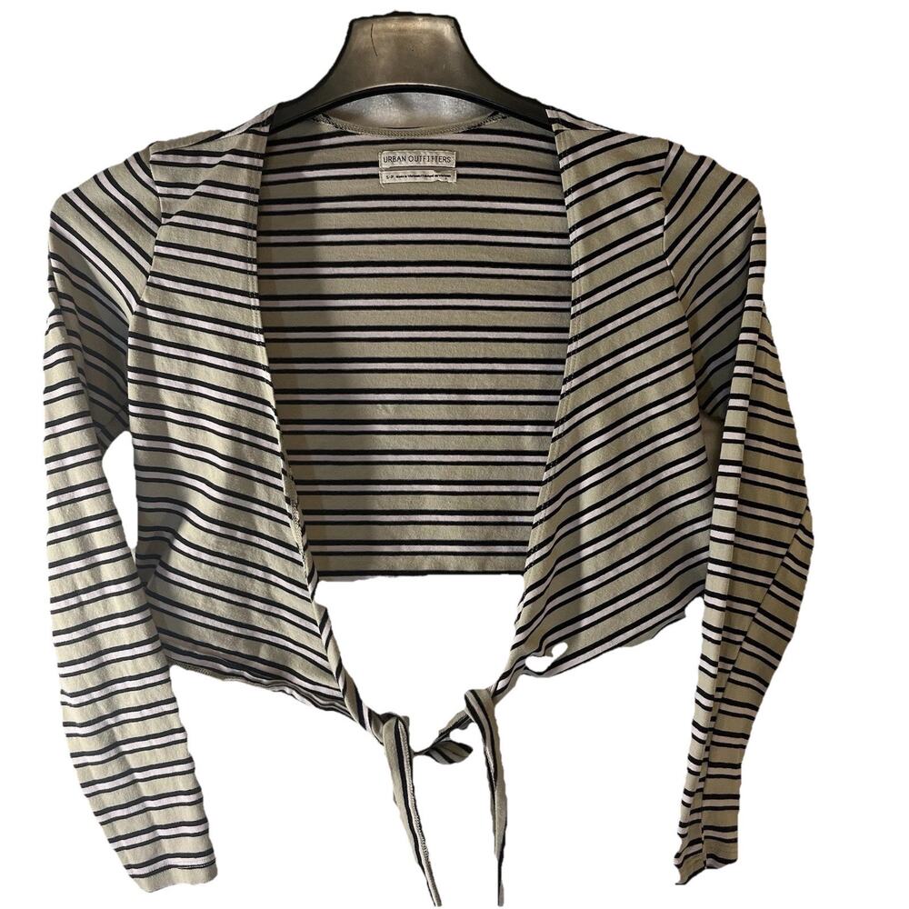 Urban Outfitters Green striped long Sleeve Tie-Front Crop top Blouse size small